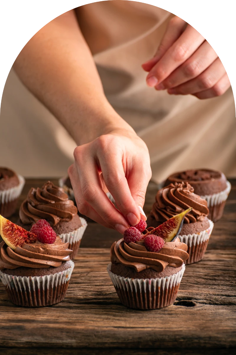 Decorating chocolate cupcakes
